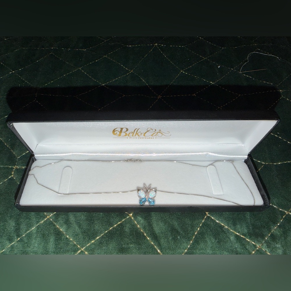 Belk Silver and Blue Butterfly Necklace